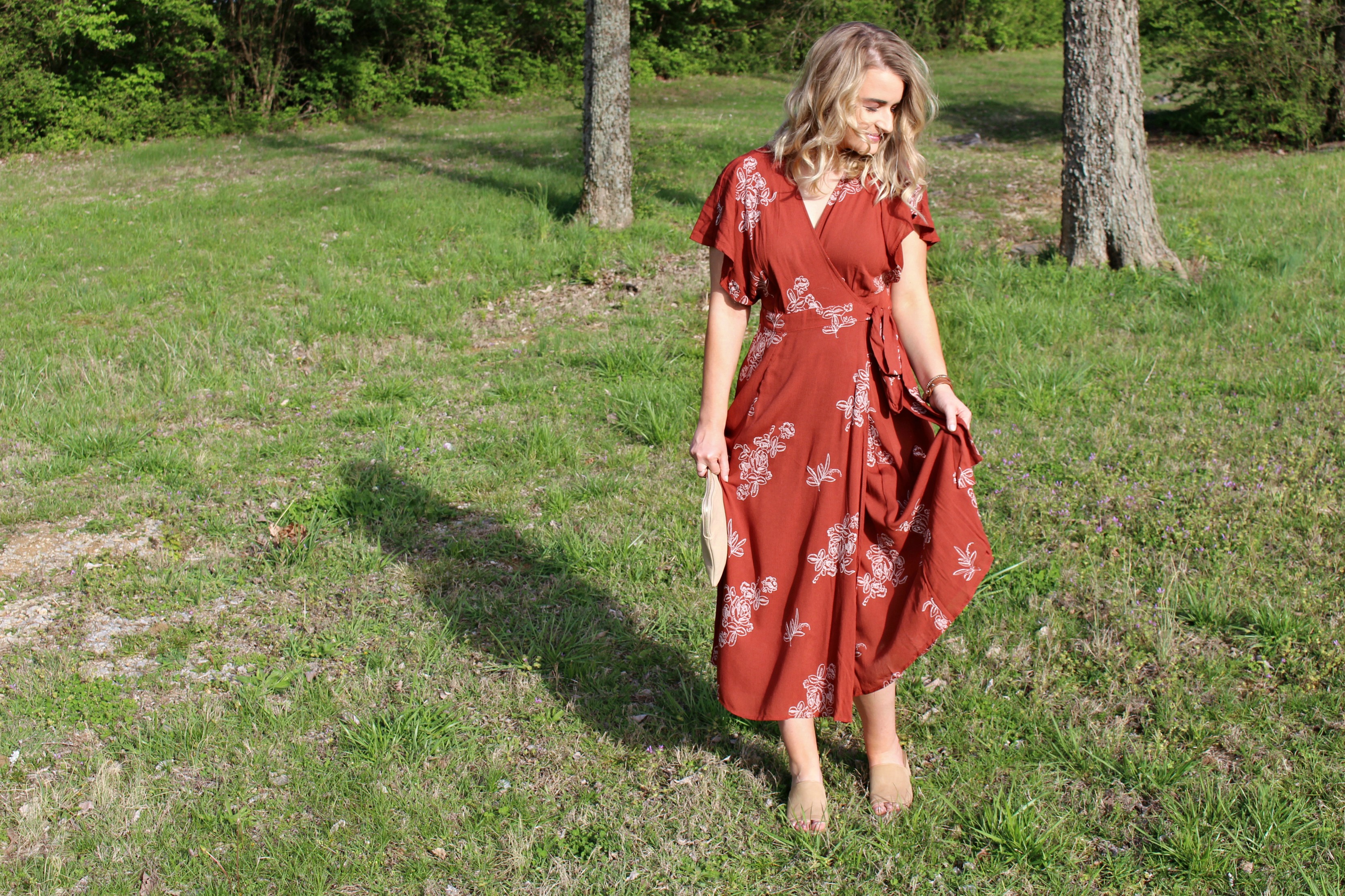 embroidered wrap dress